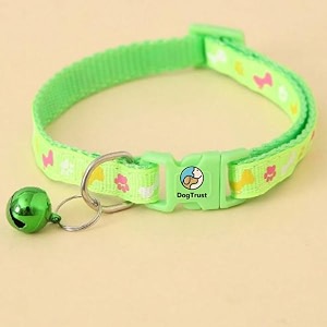 dog trust cute dog collar belt paw amp bone pattern belt with loudly bell adjustable belt for puppies and small dogs perfect and special occasions green