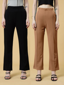 doil domec regular fit women black brown trousers