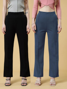 doil domec regular fit women black grey trousers