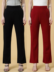 doil domec regular fit women black maroon trousers