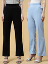 Doil Domec Regular Fit Women Black, Light Blue Trousers