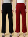 Doil Domec Regular Fit Women Black, Maroon Trousers