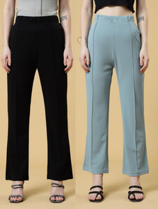 doil domec regular fit women light green black trousers