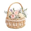 DOITOOL Wicker Rattan Flower Girl Basket with Fringe, Small Wicker Rattan Basket with Handle, Rustic Petal Storage for Wedding Ceremony, Handmade Woven Photography Prop, Easter Egg Hunt Decoration