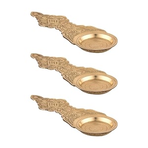 brass embossed kapoor aartidani burner - golden color holder with handle for pooja 45 in 300