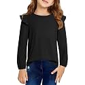 DOKOTOO KIDS Girls Long Sleeve Shirts Casual Ruffle Trim Crewneck Blouse Tops 6-15 Years