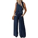 Dokotoo Womens 2 Piece Outfits Tank Tops Elastic Waist Wide Leg Pants Sets