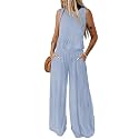 Dokotoo Womens 2 Piece Outfits Tank Tops Elastic Waist Wide Leg Pants Sets