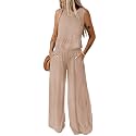 Dokotoo Womens 2 Piece Outfits Tank Tops Elastic Waist Wide Leg Pants Sets