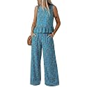 Dokotoo Womens 2 Piece Outfits Tank Tops Elastic Waist Wide Leg Pants Sets