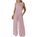 Dokotoo Womens 2 Piece Outfits Tank Tops Elastic Waist Wide Leg Pants Sets