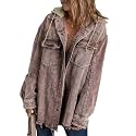Dokotoo Womens 2025 Fall Corduroy Shacket Jacket Long Sleeve Button Down Color Block Hooded Coat with Pockets