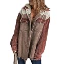 Dokotoo Womens 2025 Fall Corduroy Shacket Jacket Long Sleeve Button Down Color Block Hooded Coat with Pockets