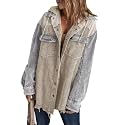 Dokotoo Womens 2025 Fall Corduroy Shacket Jacket Long Sleeve Button Down Color Block Hooded Coat with Pockets