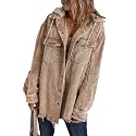 Dokotoo Womens 2025 Fall Corduroy Shacket Jacket Long Sleeve Button Down Color Block Hooded Coat with Pockets