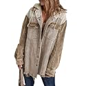 Dokotoo Womens 2025 Fall Corduroy Shacket Jacket Long Sleeve Button Down Color Block Hooded Coat with Pockets