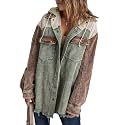 Dokotoo Womens 2025 Fall Corduroy Shacket Jacket Long Sleeve Button Down Color Block Hooded Coat with Pockets