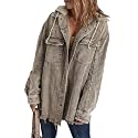 Dokotoo Womens 2025 Fall Corduroy Shacket Jacket Long Sleeve Button Down Color Block Hooded Coat with Pockets