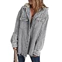 Dokotoo Womens 2025 Fall Corduroy Shacket Jacket Long Sleeve Button Down Color Block Hooded Coat with Pockets