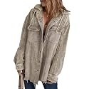 Dokotoo Womens 2025 Fall Corduroy Shacket Jacket Long Sleeve Button Down Color Block Hooded Coat with Pockets