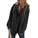 Dokotoo Womens 2025 Fall Corduroy Shacket Jacket Long Sleeve Button Down Color Block Hooded Coat with Pockets