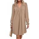 Dokotoo Womens Casual Dress A-Line Ruffle Sleeve V Neck Midi Dress 2025 Fashion Pleated Flowy Sundress Loose Shirt Dresses
