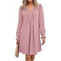 Dokotoo Womens Casual Dress A-Line Ruffle Sleeve V Neck Midi Dress 2025 Fashion Pleated Flowy Sundress Loose Shirt Dresses
