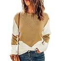 Dokotoo Womens Crochet Crewneck Long Sleeve Pullovers