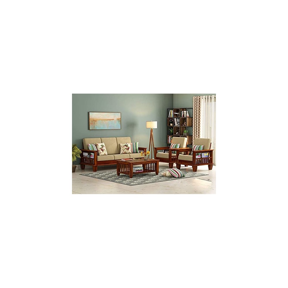 Sheesham Wood 5 Seater Sofa Set for Living Room Furniture 3+1+1 Wooden ...
