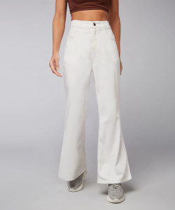 DOLCE CRUDO Boot-Leg Women White Jeans