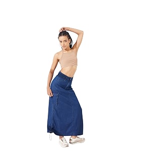 dolce crudo women39s flared high-rise stretchable denim maxi skirt