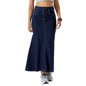 dolce crudo women39s flared high-rise stretchable denim maxi skirt