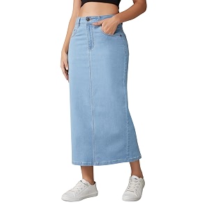 dolce crudo women39s flared high-rise stretchable denim maxi skirt