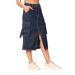 dolce crudo women39s flared high-rise stretchable denim maxi skirt