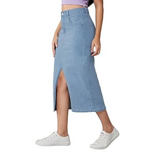 dolce crudo women39s flared high-rise stretchable denim maxi skirt