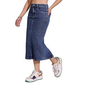 dolce crudo women39s flared high-rise stretchable denim maxi skirt