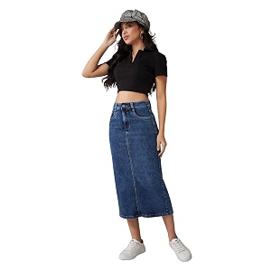 dolce crudo women39s flared high-rise stretchable denim maxi skirt