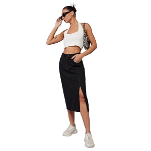dolce crudo women39s flared high-rise stretchable denim maxi skirt