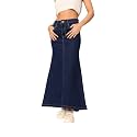 Dolce Crudo Women's Flared High-Rise Stretchable Denim Maxi Skirt