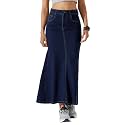 Dolce Crudo Women's Flared High-Rise Stretchable Denim Maxi Skirt