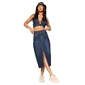 Dolce Crudo Women's Flared High-Rise Stretchable Denim Maxi Skirt