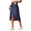 Dolce Crudo Women's Flared High-Rise Stretchable Denim Maxi Skirt