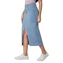 Dolce Crudo Women's Flared High-Rise Stretchable Denim Maxi Skirt