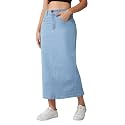 Dolce Crudo Women's Flared High-Rise Stretchable Denim Maxi Skirt