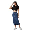 Dolce Crudo Women's Flared High-Rise Stretchable Denim Maxi Skirt