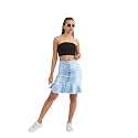 Dolce Crudo Women's Flared High-Rise Stretchable Denim Maxi Skirt