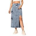 Dolce Crudo Women's Flared High-Rise Stretchable Denim Maxi Skirt