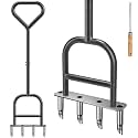 Dolibest Lawn Coring Aerator, Manual Lawn Aerator, 4 Stainless Steel Corer Plug Aerator with Triangular Handle, Pre-Assembled Manual Grass Aerating Tool & Cleaning Hand Tool for Improving Lawn Health