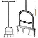 Dolibest Lawn Coring Aerator, Stainless Steel 4 Corer Plug Aerator Tool with Soft Rubber Grip, Manual Grass Aerating Tool, Garden Tool & Cleaning Hand Tool for Loosening Soil and Improving Lawn Health
