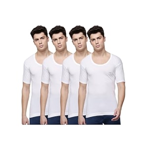 dollar lehar men combed cotton round neck with sleeve vest -white